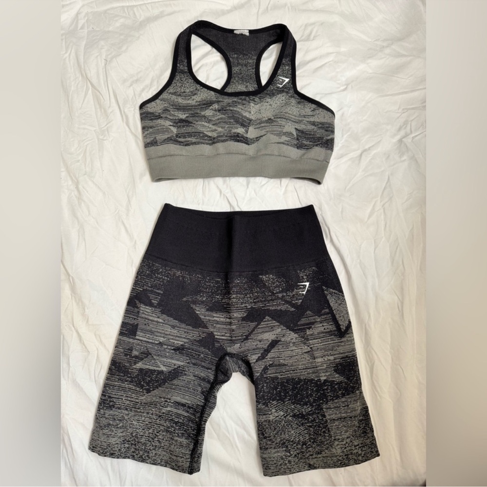 Gymshark Black and Gray Sports Bra and Shorts Set